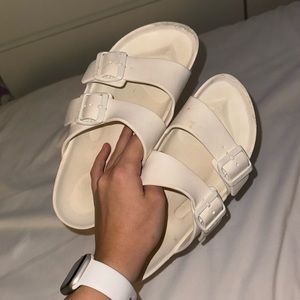 White Birkenstock sandals